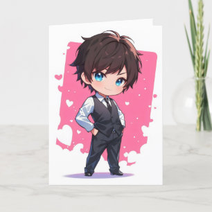 Chibi Kawaii Anime Boy Ikemen Anzug Feiertagskarte