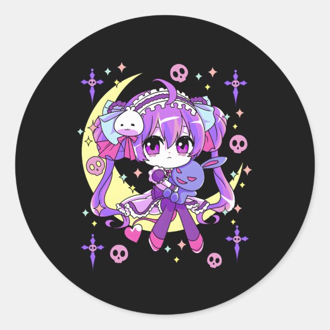 Chibi Kawaii Anime Pastel Goth Runder Aufkleber (Vorderseite)