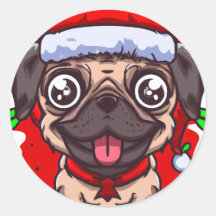Chibi Kawaii Dog Mops Weihnachtsaufkleber