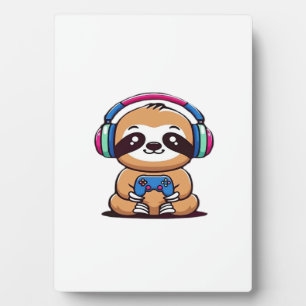 Chibi Kawaii Faultier Gamer � Süßes lustiges Tier Fotoplatte