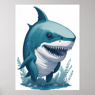 Chibi Kawaii Shark im Wasserfarbenstil Poster