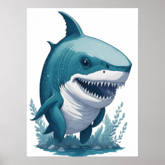 Chibi Kawaii Shark im Wasserfarbenstil Poster