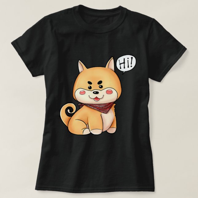 Chibi Kawaii Shiba Inu Dog Say Hi T-Shirt (Design vorne)
