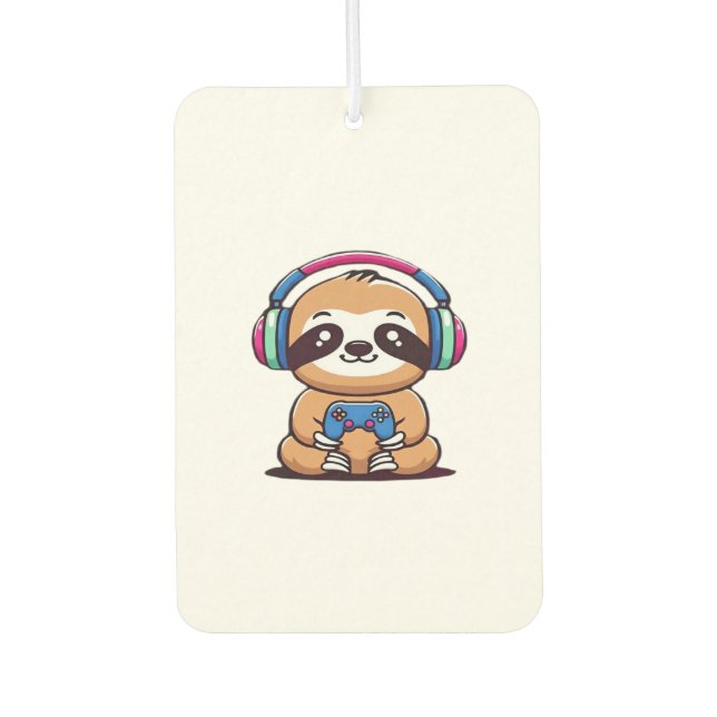 Chibi Kawaii Sloth Gamer � Cute Funny Animal with  Autolufterfrischer (Vorderseite)