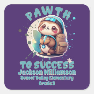 Chibi Kawaii Sloth Name School Grade Quadratischer Aufkleber