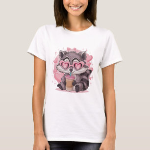 Chibi Kawaii Waschbär Rosa Herz Sonnenbrille Ästhe T-Shirt