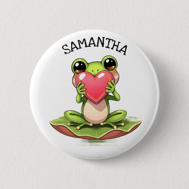 Chibi-Kröte in Rosa und Grün personalisiert Button (Vorderseite)
