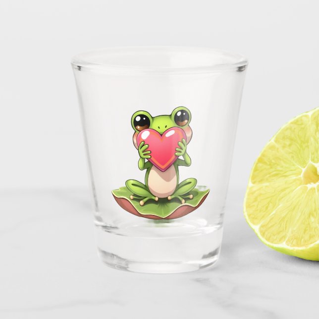 Chibi-Kröte in Rosa und Grün Schnapsglas (Vorderseite)