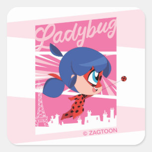 Chibi Ladybug in Paris Quadratischer Aufkleber