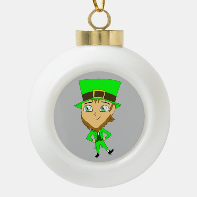 Chibi leprechaun keramik Kugel-Ornament (Vorderseite)
