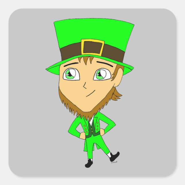 Chibi leprechaun quadratischer aufkleber (Vorderseite)