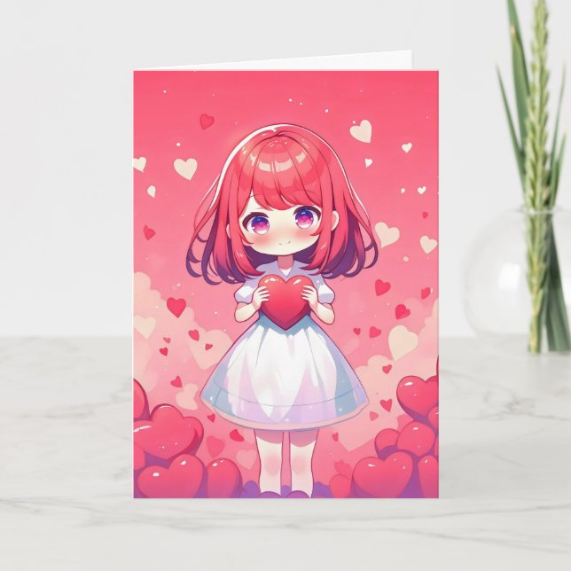 Chibi Liebe Anime Girl Feiertagskarte (Vorderseite)