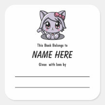 Chibi Lila Cat Children's Buchzeichen mit Botschaf