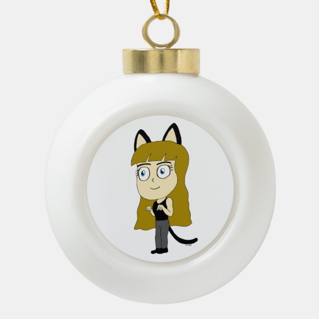 Chibi-Mädchen Keramik Kugel-Ornament (Vorderseite)