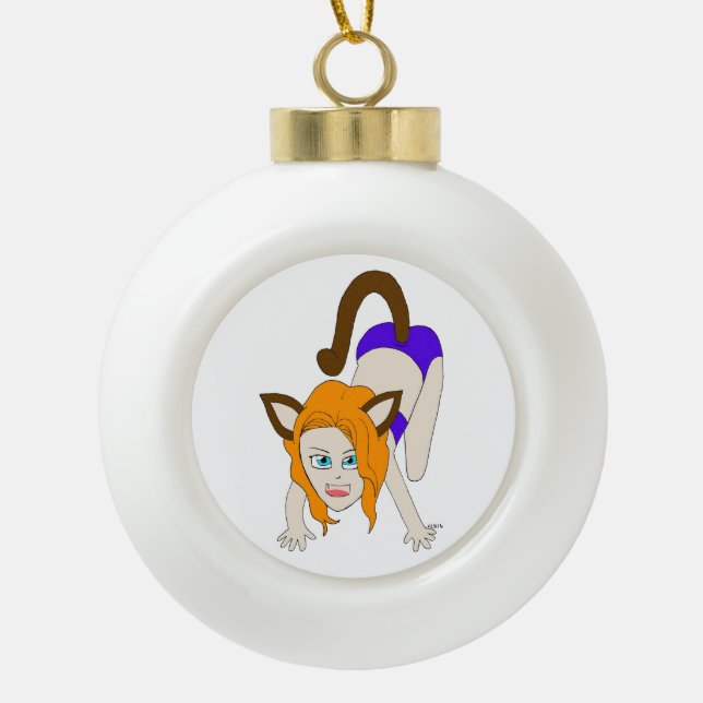 Chibi-Mädchen Keramik Kugel-Ornament (Vorderseite)
