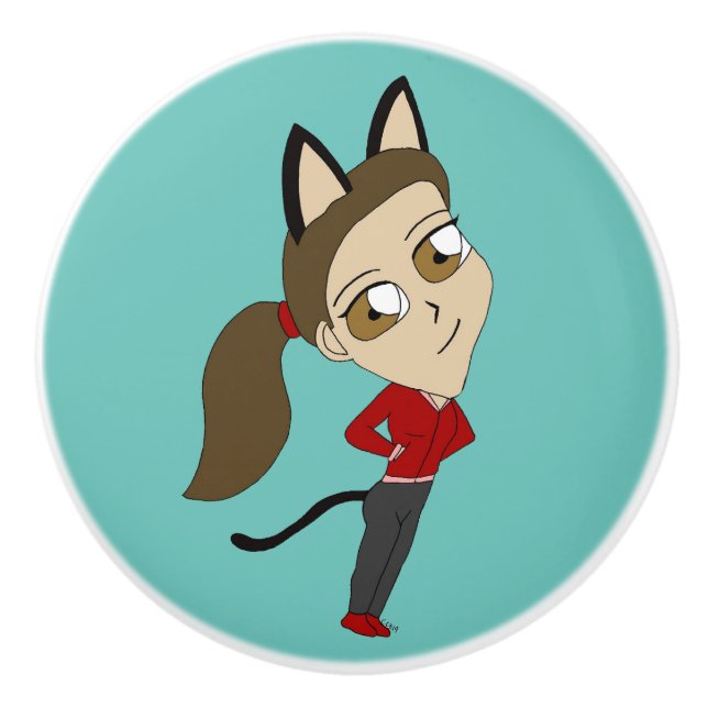 Chibi-Mädchen Keramikknauf (Vorderseite)