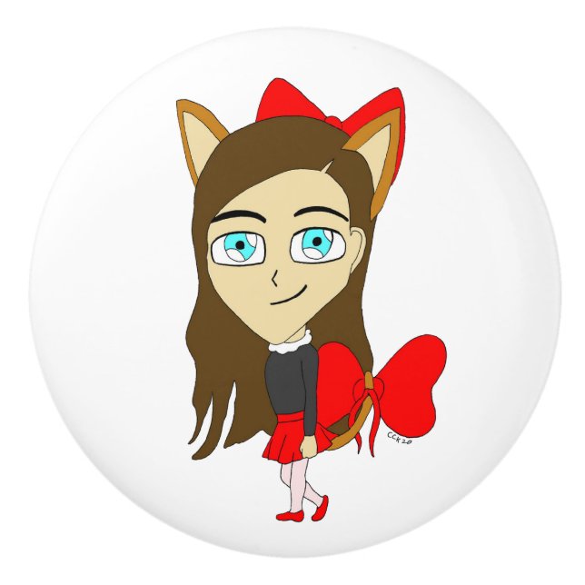 Chibi-Mädchen Keramikknauf (Vorderseite)