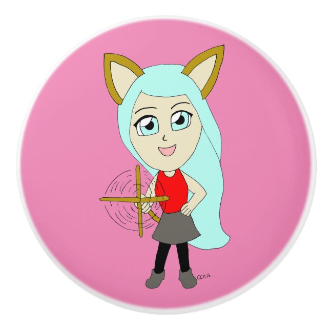 Chibi-Mädchen Keramikknauf (Vorderseite)