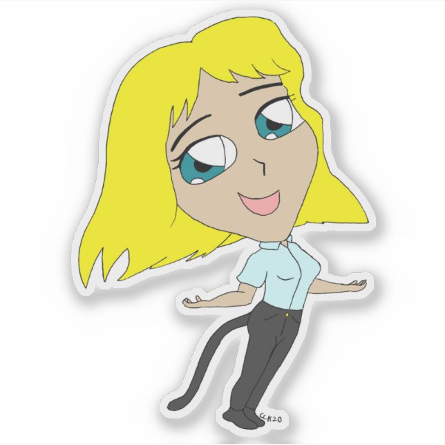 Chibi-Mädchen mit Schwanz Aufkleber (Vorderseite)