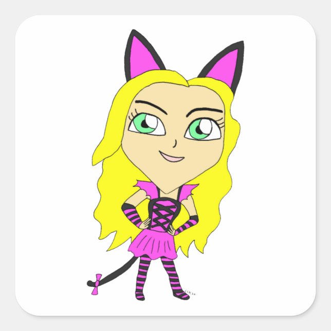 Chibi-Mädchen Quadratischer Aufkleber (Vorderseite)