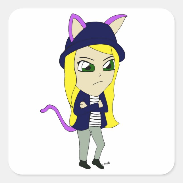 Chibi-Mädchen Quadratischer Aufkleber (Vorderseite)