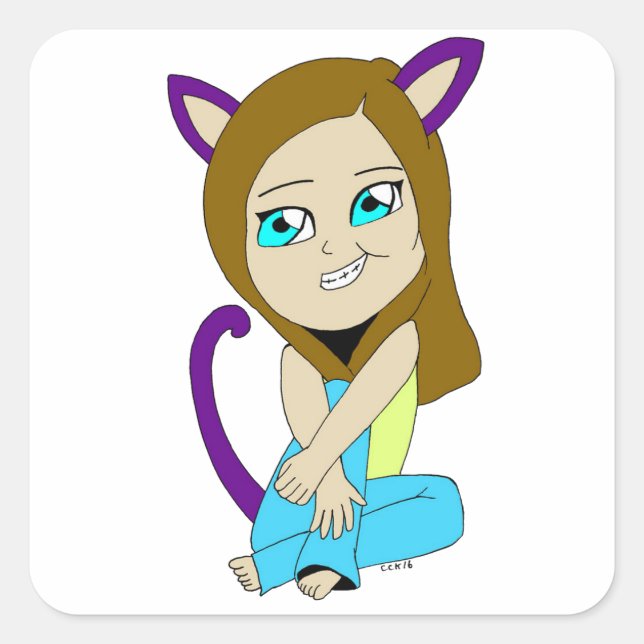 Chibi-Mädchen Quadratischer Aufkleber (Vorderseite)