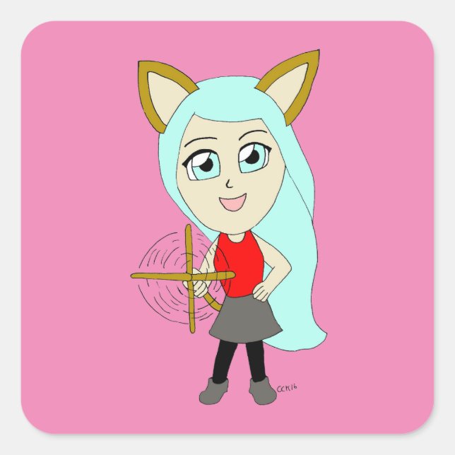 Chibi-Mädchen Quadratischer Aufkleber (Vorderseite)