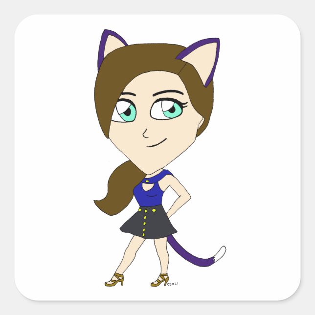 Chibi-Mädchen Quadratischer Aufkleber (Vorderseite)
