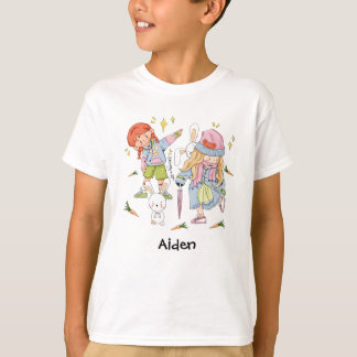 Chibi mit Bunnies mit veränderlichem Namensschild T-Shirt