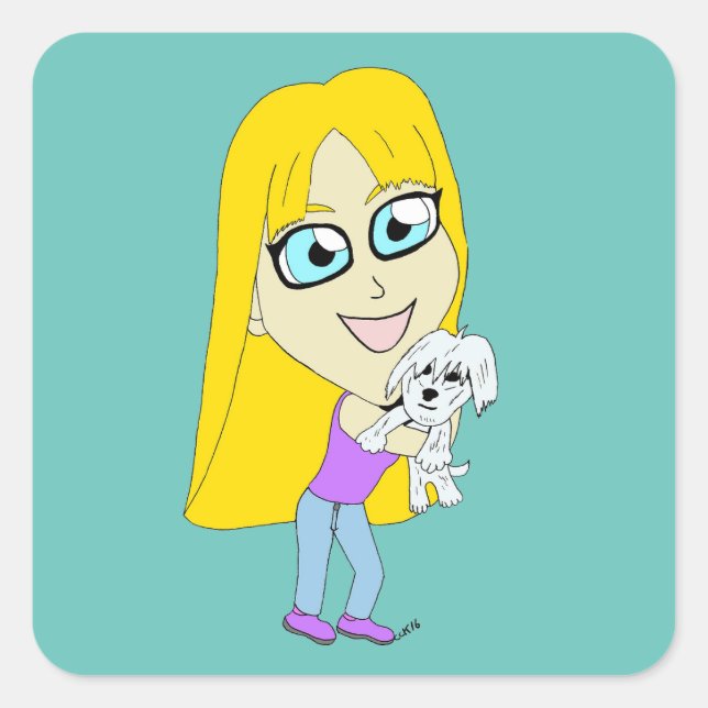 Chibi mit einem Jungtier Quadratischer Aufkleber (Vorderseite)