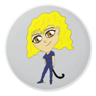 Chibi mit einer Katze wie Schwanz Keramikknauf