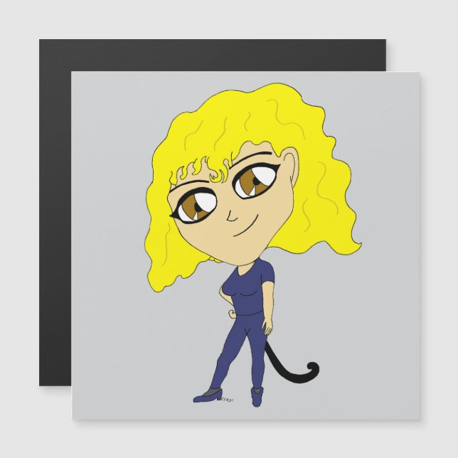 Chibi mit einer Katze wie Schwanz Magnetkarte (Vorne/Hinten)