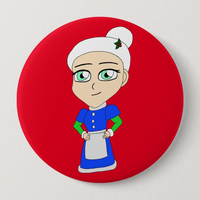 Chibi Mrs. Claus blue Anzug Button (Vorderseite)