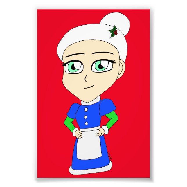Chibi Mrs. Claus blue Anzug Fotodruck (Vorne)