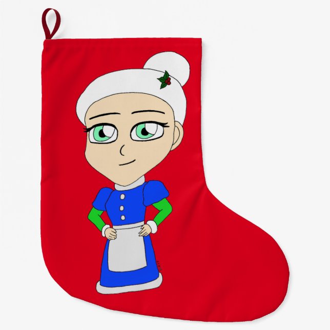 Chibi Mrs. Claus blue Anzug Großer Weihnachtsstrumpf (Vorderseite)