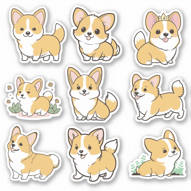 Chibi Niedlich Baby Corgi Dog Stickers Aufkleber (Vorderseite)