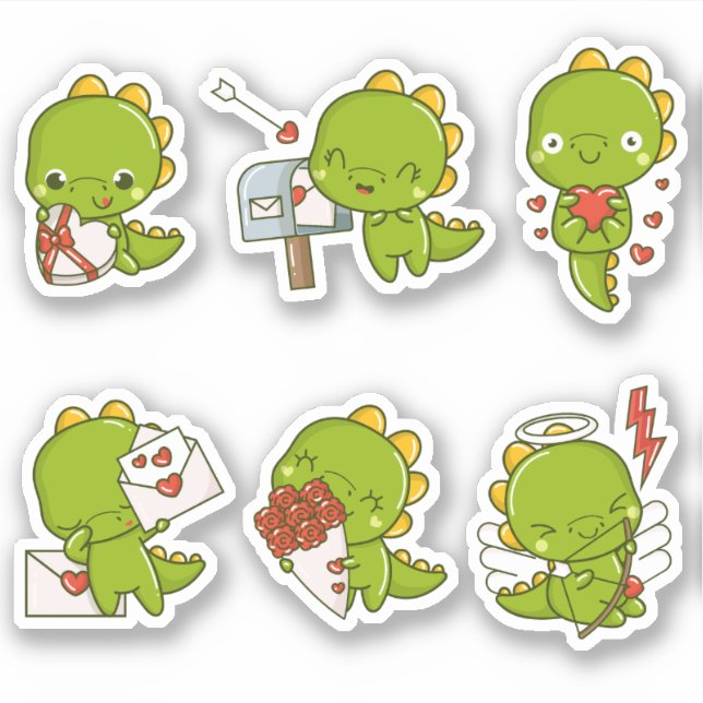 Chibi Niedlich Baby Dino Dinosaur Liebe Stickers Aufkleber (Vorderseite)