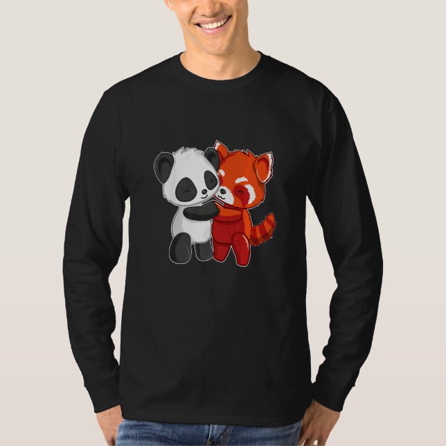 Chibi Panda Bear Hugs Red Panda Niedlich Kids T-Shirt (Vorderseite)