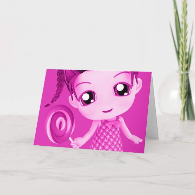 Chibi Pink Geburtstagskarte Karte (Vorderseite)