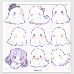 Chibi Pop Art Ghosts Custom-Cut Vinyl Sticker