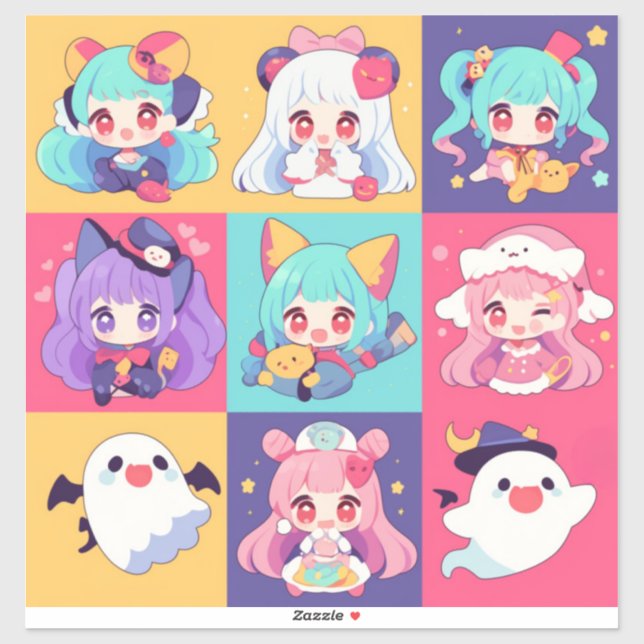Chibi Pop Art Halloween Custom Cut Vinyl Stickers Aufkleber (Blatt)