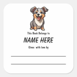 Chibi Puppy Children's Buchzeichen mit Botschaft Quadratischer Aufkleber