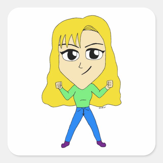 Chibi Quadratischer Aufkleber (Vorderseite)