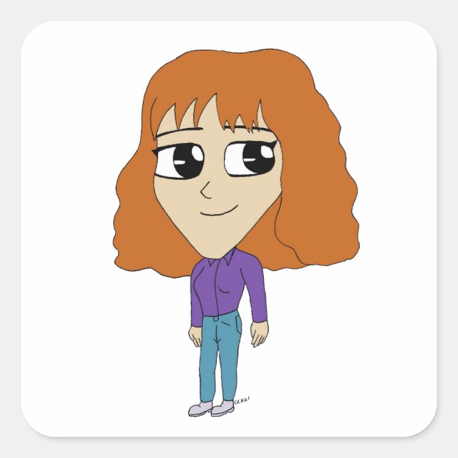 Chibi Quadratischer Aufkleber (Vorderseite)