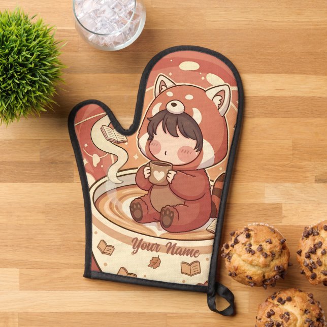 Chibi Red Panda Brew Heat Resistant Oven Mitt Ofenhandschuh (Oben unten)