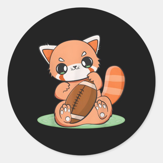 Chibi Red Panda mit Football Sport Anime Otaku Runder Aufkleber (Vorderseite)
