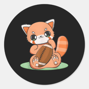 Chibi Red Panda mit Football Sport Anime Otaku Runder Aufkleber