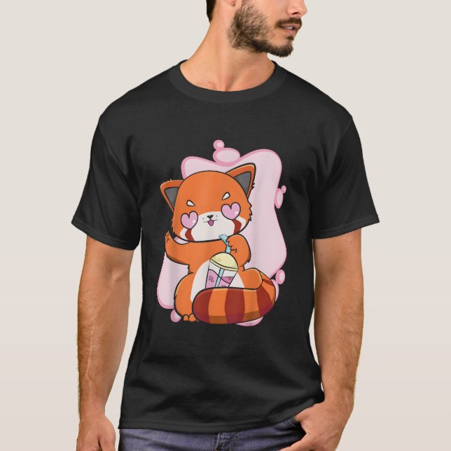 Chibi Red Panda With Boba Tea Bubble Otaku Anime B T-Shirt (Vorderseite)