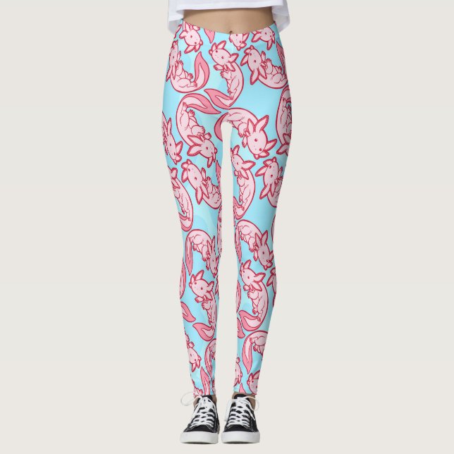 Chibi rosa Axolotlmuster Chido Leggings (Vorderseite)