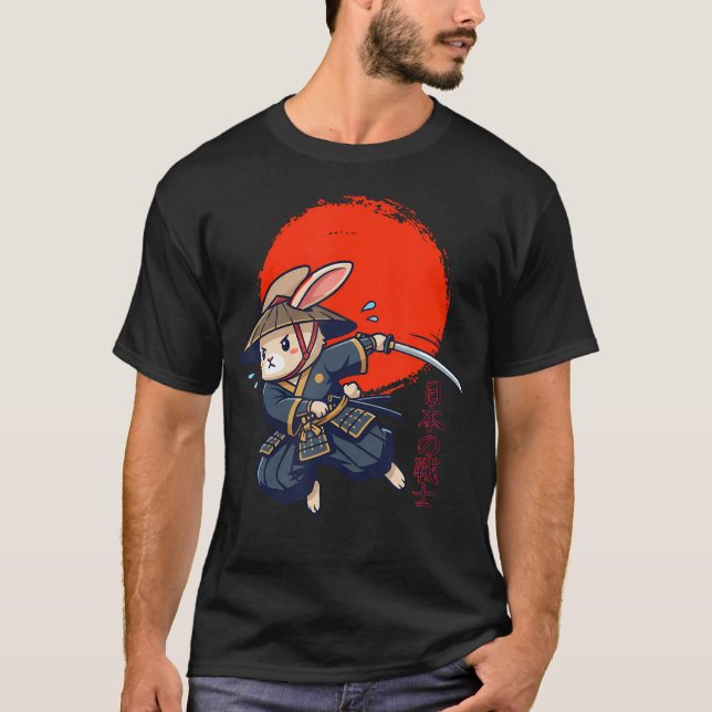 Chibi Samurai Kaninchen Katana Japanisch T-Shirt (Vorderseite)